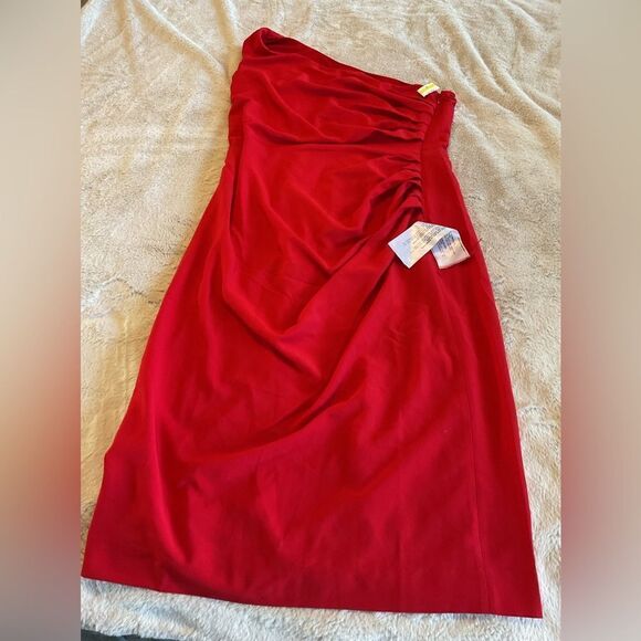 Dress the Population Martine Stretch Crepe One-Shoulder Red Dress Size XXL - Picture 6 of 7